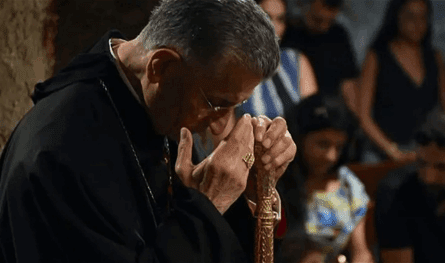 The patriarch Al -Raei visited a house and the monastery of St. Charbel