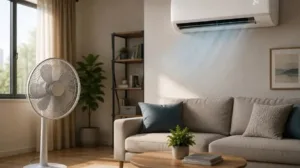 Which consumes more electricity: the fan or the air conditioner?