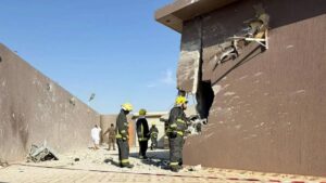 Intercepting a Houthi drone and scattering its fragments, causing civilian casualties in southern Saudi Arabia