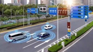 Vehicle communication mechanisms with traffic lights and smart road networks